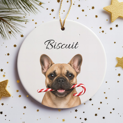 Personalized French Bulldog Candy Cane Ornament