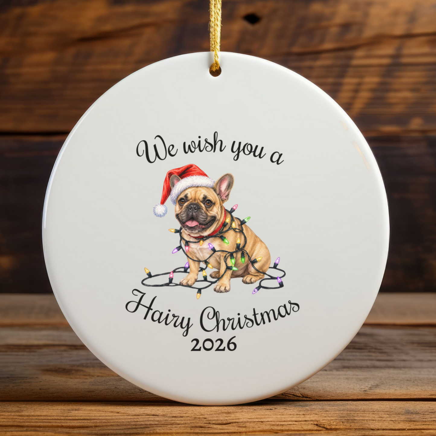 Christmas Fawn French Bulldog Ornament, Frenchie Mom, Christmas Lights Dog Keepsake, Christmas Dog, Gift For Dog Lover