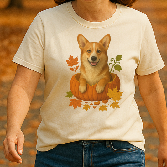 Corgi Pumpkin Fall T-Shirt, Cute Autumn Dog Lover Tee & Thanksgiving Gift
