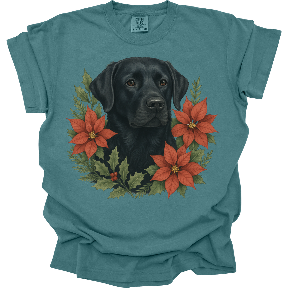 Black Lab Poinsettia Christmas Shirt