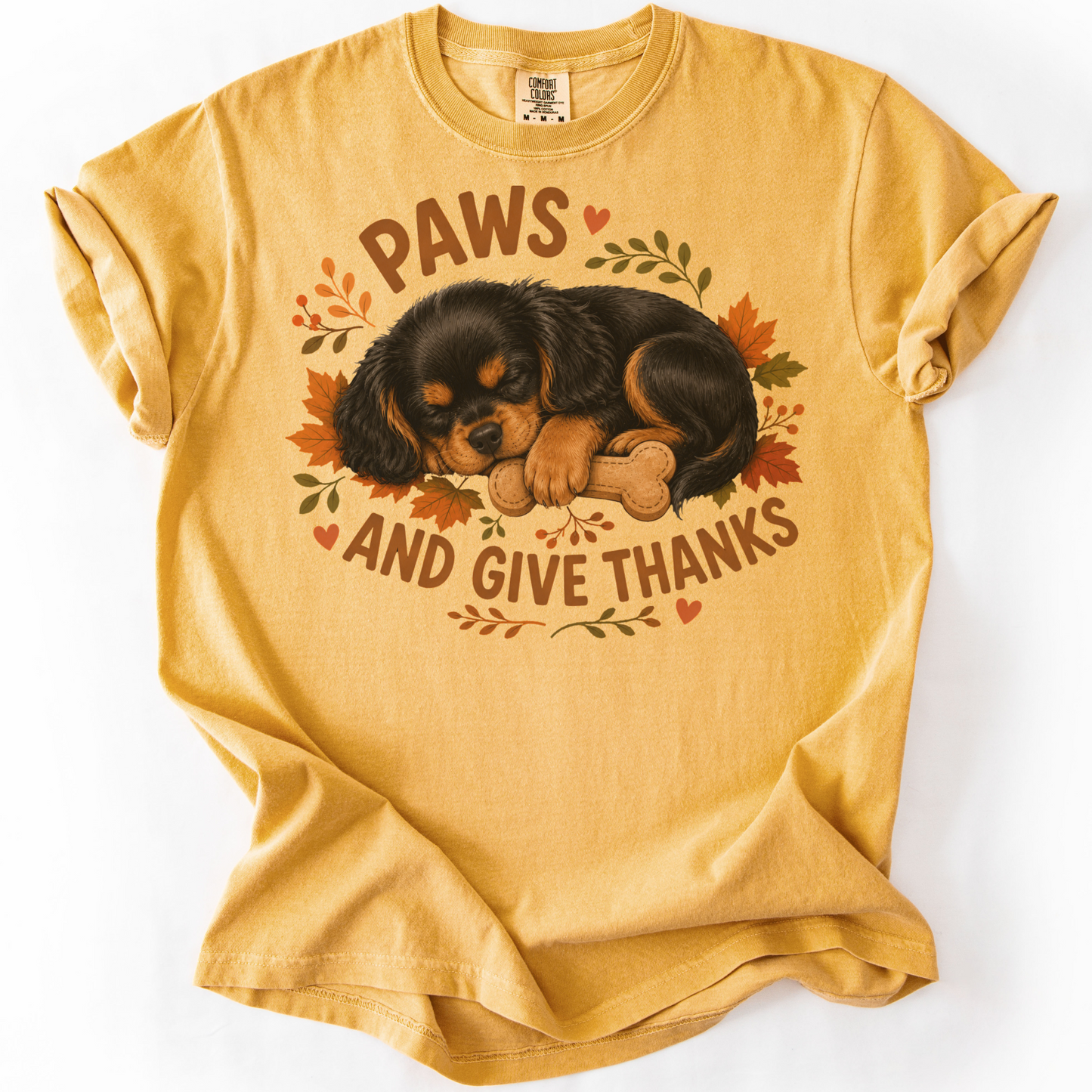 Black and Tan Cavalier Thanksgiving Shirt, Paws Give Thanks Tee, Fall Dog Lover Gift