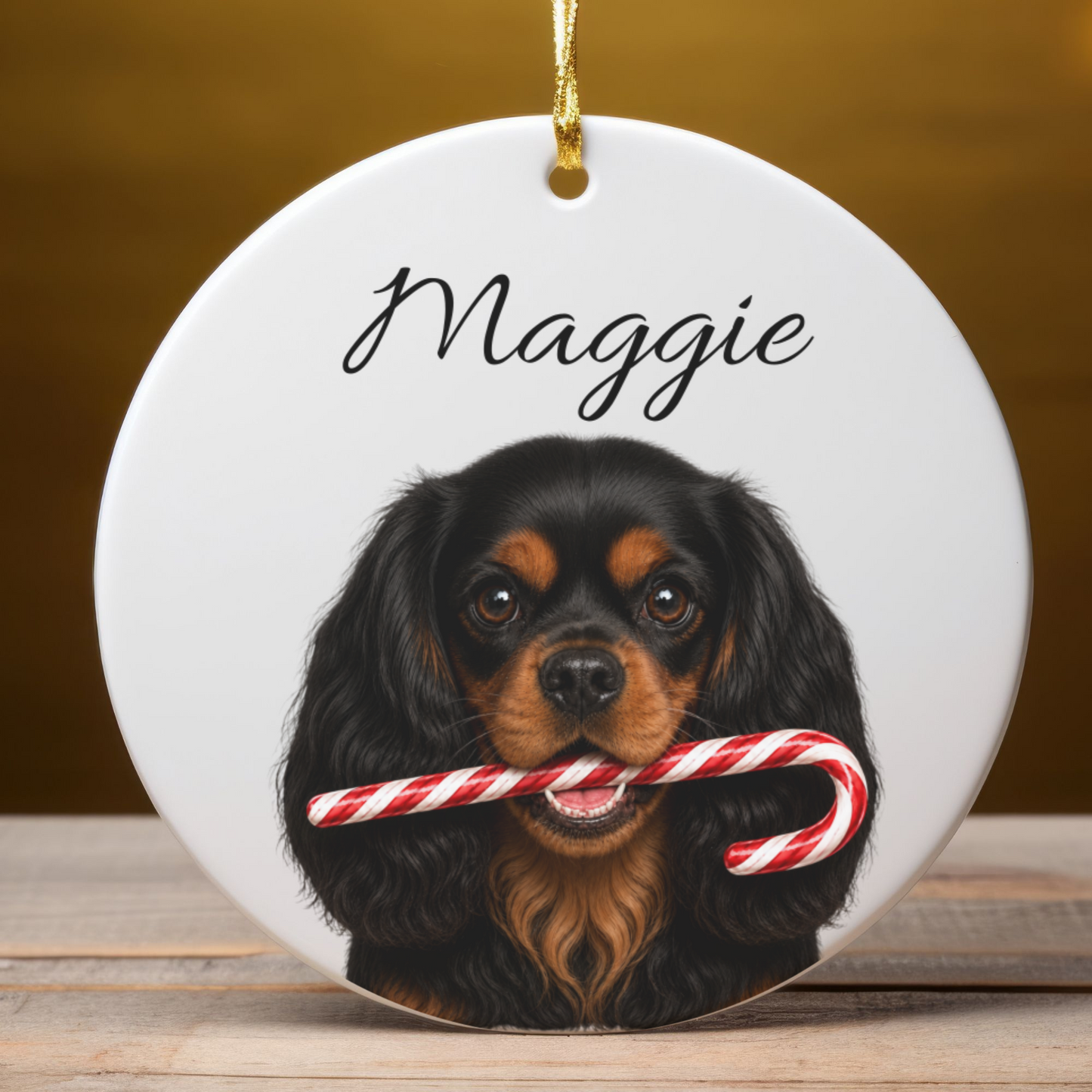 Personalized Black and Tan Cavalier Ornament, Custom Dog Name Christmas Ornament, Cavalier King Charles Gift