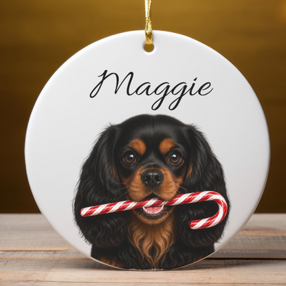 Personalized Black and Tan Cavalier Ornament, Custom Dog Name Christmas Ornament, Cavalier King Charles Gift