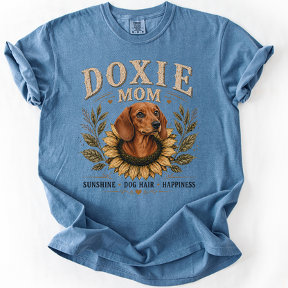 Red Dachshund Mom Shirt, Doxie Sunflower Tee, Vintage Wiener Dog Lover Gift