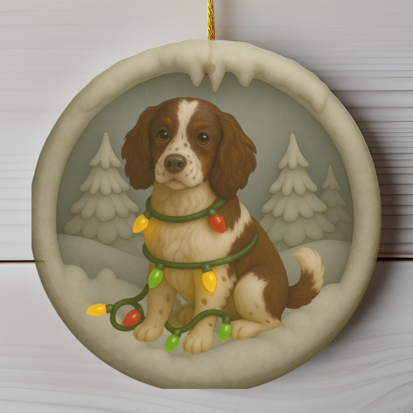 Personalized Springer Spaniel Christmas Ornament, 3D Clay-Style Dog Keepsake with Lights