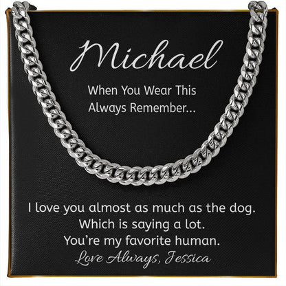 “Favorite Human” Dog Lover Gift Personalized Message Card Necklace