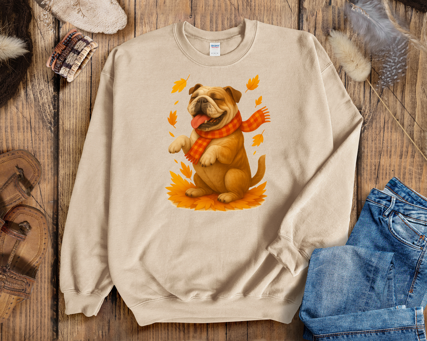 Bulldog Autumn Shirt, Dog Lover Fall Sweater, Cozy Pet Apparel, Cute Dog Seasonal Gift, Bulldog Autumn Wear, Fall Dog Fashion