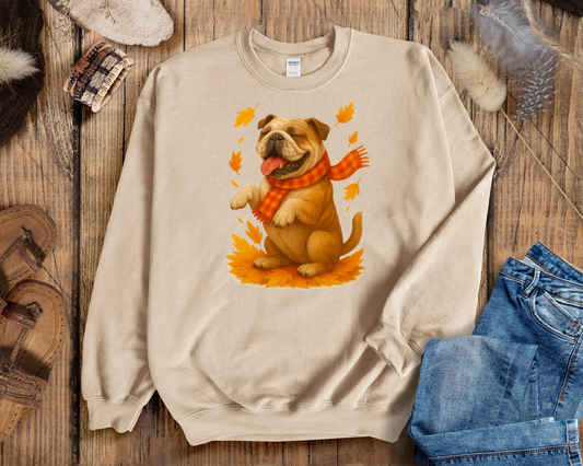 Bulldog Autumn Shirt, Dog Lover Fall Sweater, Cozy Pet Apparel, Cute Dog Seasonal Gift, Bulldog Autumn Wear, Fall Dog Fashion