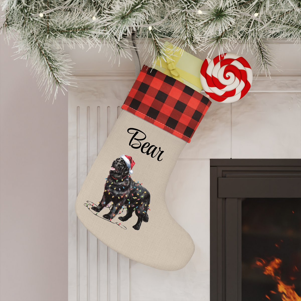 Personalized Black Newfoundland Christmas Stocking, Holiday Decor Gift for Pet Lovers