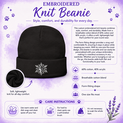 French Bulldog Beanie, Embroidered Frenchie Snowflake Winter Hat, French Bulldog Lover Gift