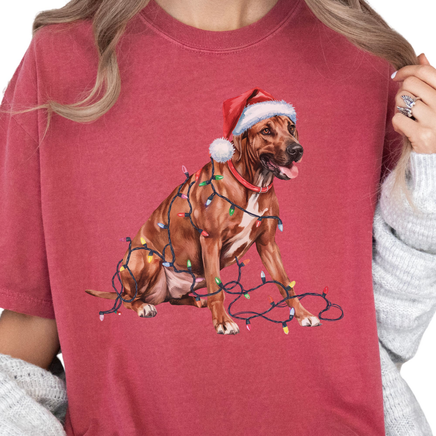 Rhodesian Ridgeback Christmas Lights Shirt, Festive Holiday Tee for Ridgeback Fans