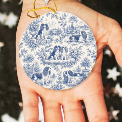 Cavalier French Blue Toile Dog Ornament
