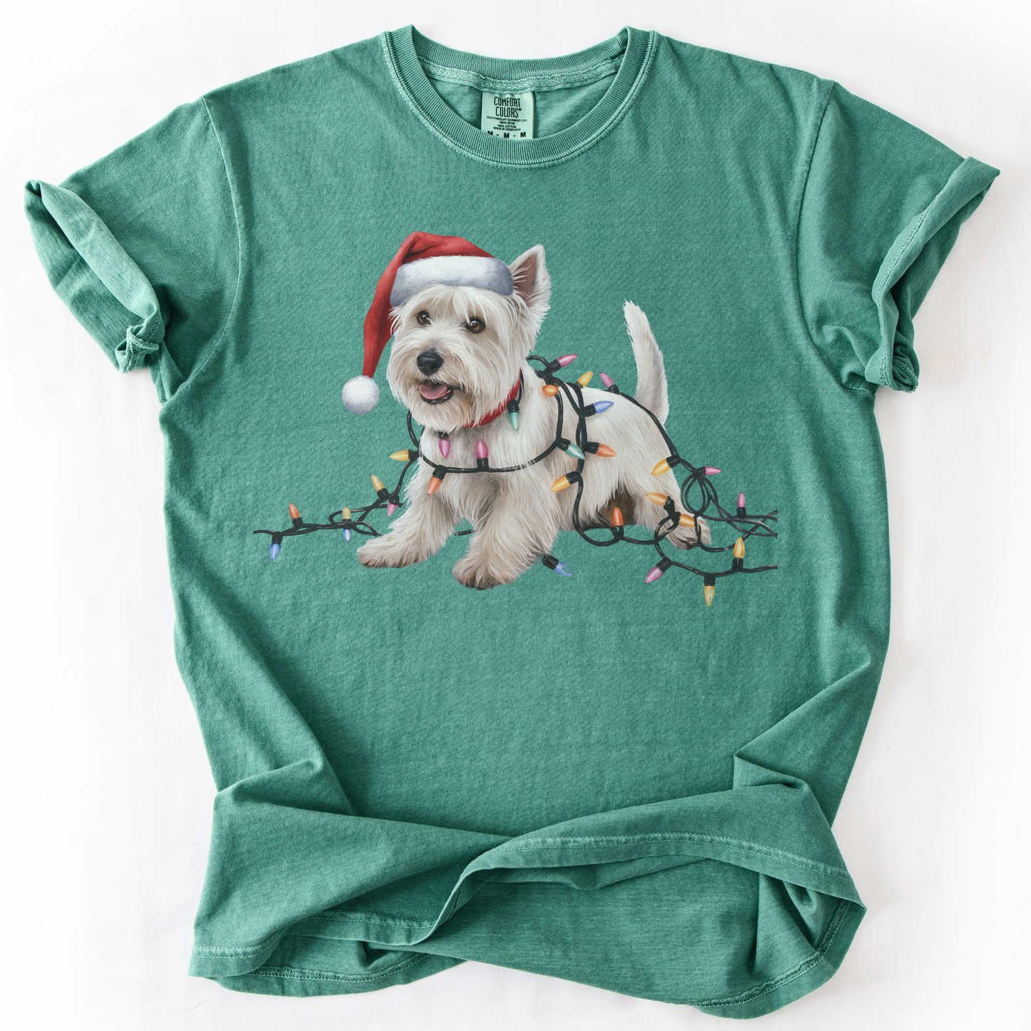 West Highland Terrier Christmas Lights Shirt, Festive Holiday Tee for Westie Lovers