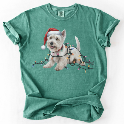 West Highland Terrier Christmas Lights Shirt, Festive Holiday Tee for Westie Lovers