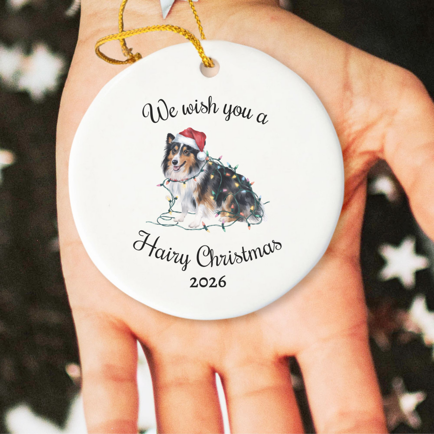 Christmas Sheltie Ornament, Christmas Lights Dog Keepsake