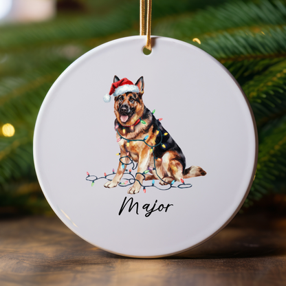 German Shepherd Ornament Ceramic Keepsake Christmas Dog Lover Gift Personalized Xmas Decor
