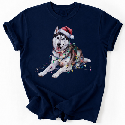 Siberian Husky Christmas Lights Shirt, Festive Holiday Tee for Husky Lovers