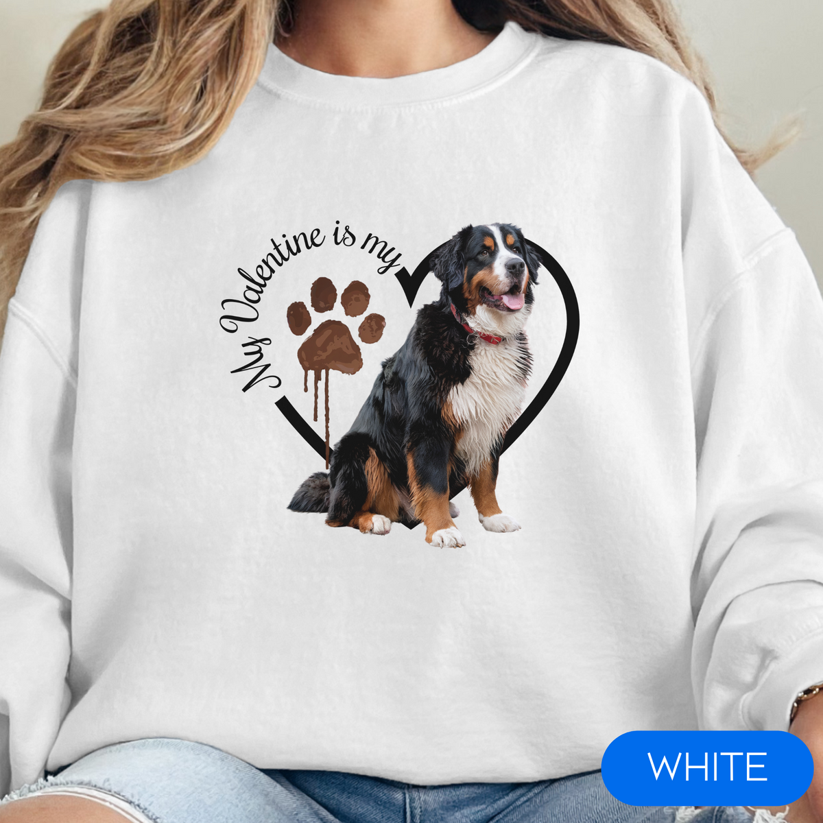 Valentine Bernese Mountain Dog Sweatshirt, Bernese Mom, Valentine Heart Dog, Valentine Dog Sweatshirt, Gift for Dog Lover