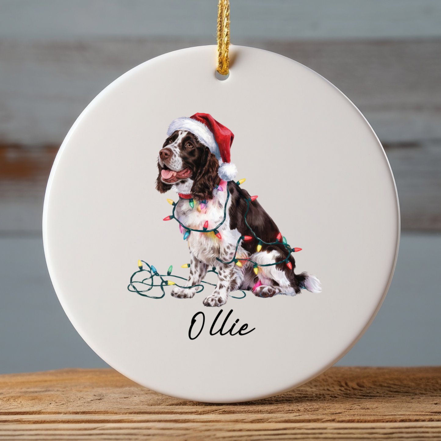 Personalized Brown Springer Spaniel Ornament, Christmas Dog Ornament
