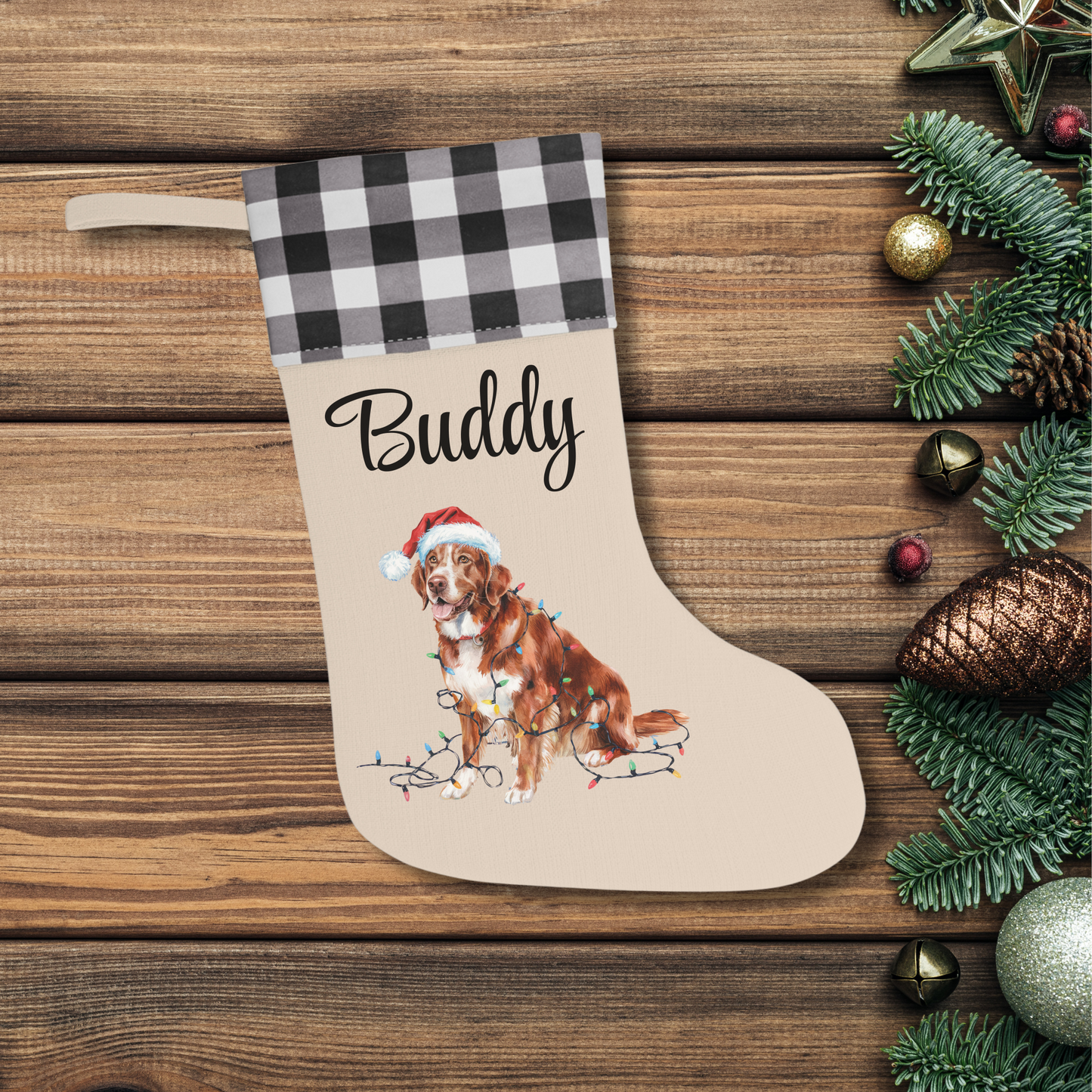 Personalized Nova Scotia Duck Tolling Retriever Christmas Stocking, Holiday Decor Gift for Pet Lovers