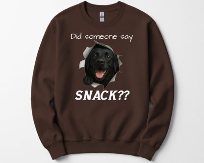 Did Someone Say Snack?? Funny Labrador Retriever Sweatshirt (Black, Chocolate, Fox Red & Yellow Labs)
