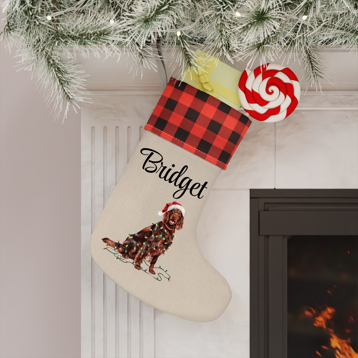 Personalized Irish Setter Christmas Stocking, Holiday Decor Gift for Pet Lovers