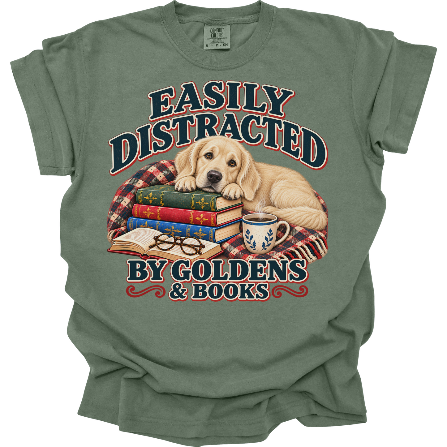 English Cream Golden Retriever Shirt, Easily Distracted by Goldens and Books, Book Lover Tee