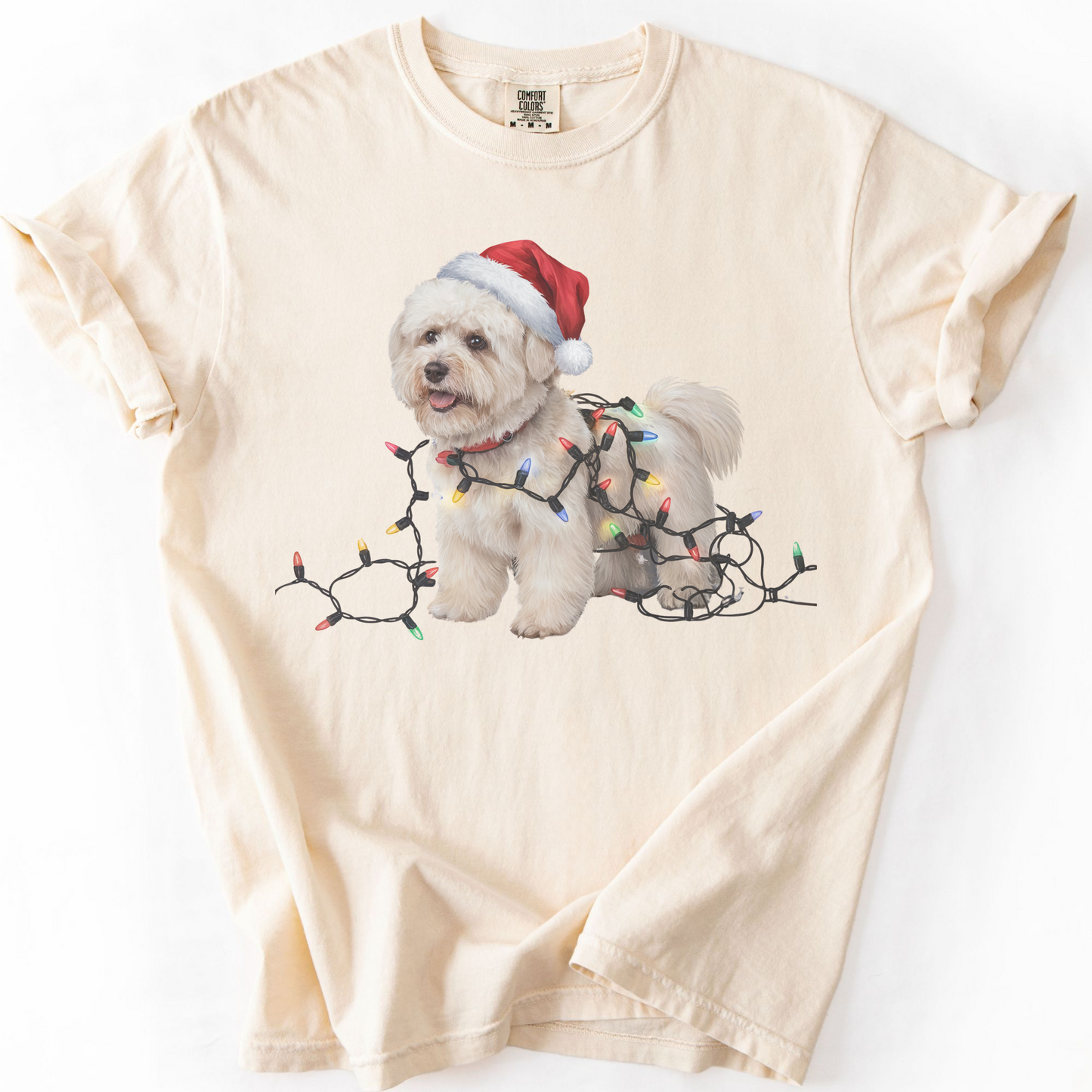 Bichon Frise Christmas Lights Shirt, Festive Holiday Tee for Fluffy Dog Lovers