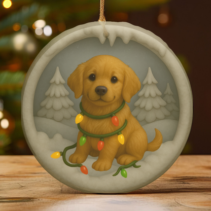 Personalized Golden Retriever Christmas Ornament, 3D Clay-Style Dog Keepsake with Lights