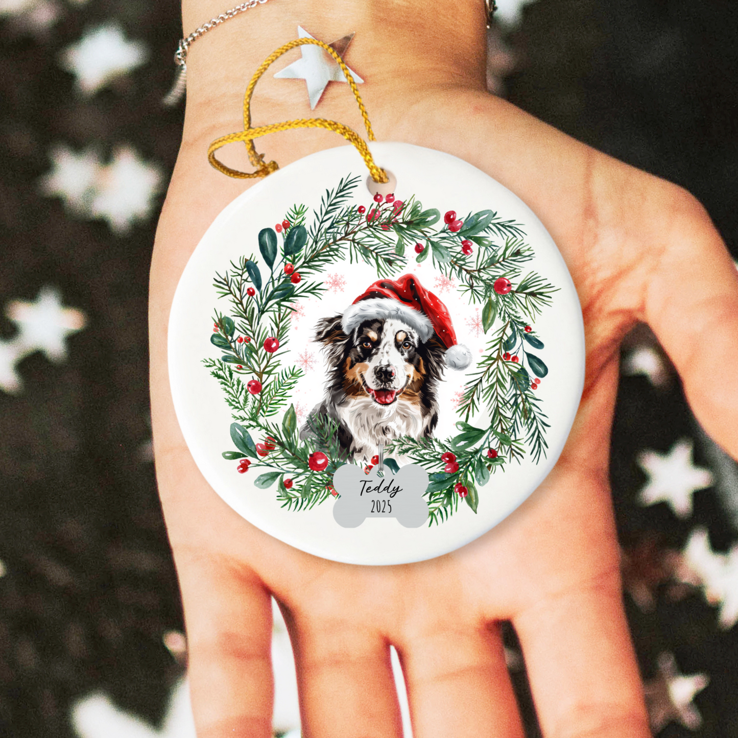 Personalized Australian Shepherd Ornament, Custom Dog Christmas Keepsake