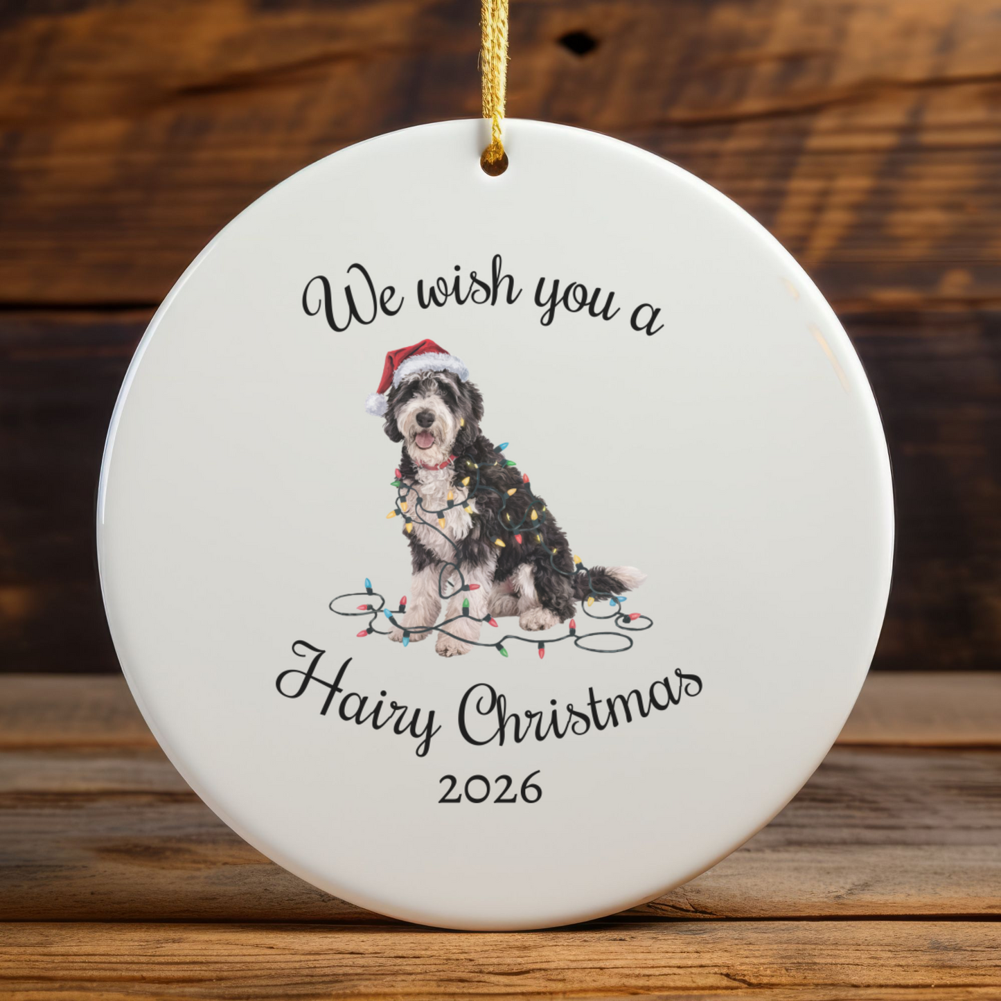 Christmas Labradoodle Ornament, Christmas Lights Dog Keepsake
