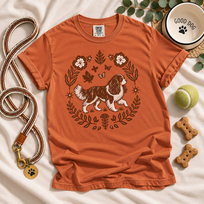 Tricolor Cavalier Comfort Colors Shirt, Folk Art King Charles Spaniel Tee, Dog Gift