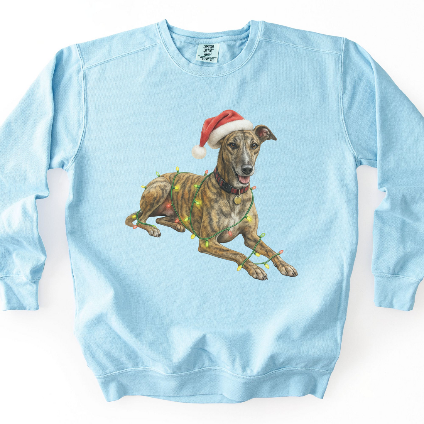 Brindle Greyhound Christmas Lights Sweatshirt