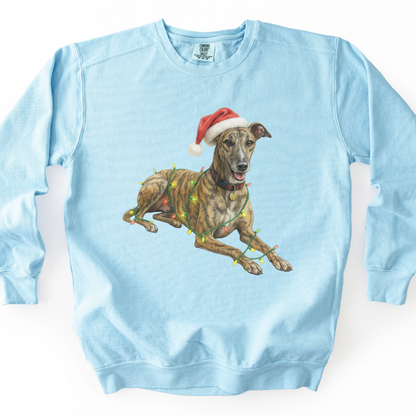 Brindle Greyhound Christmas Lights Sweatshirt