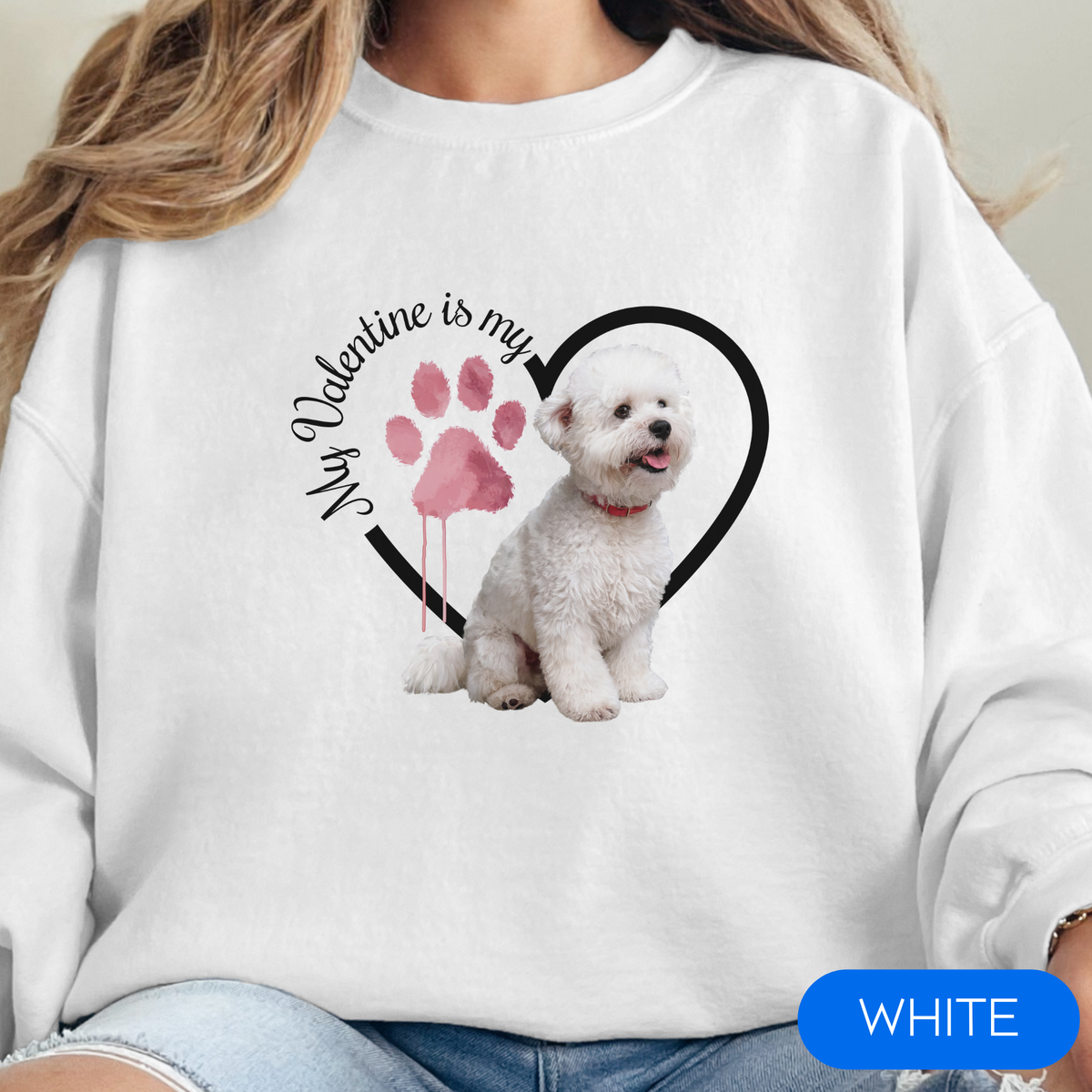 Valentine Bichon Frise Sweatshirt, Bichon Frise Mom,, Valentine Heart Dog, Valentine Dog Sweatshirt, Gift for Dog Lover