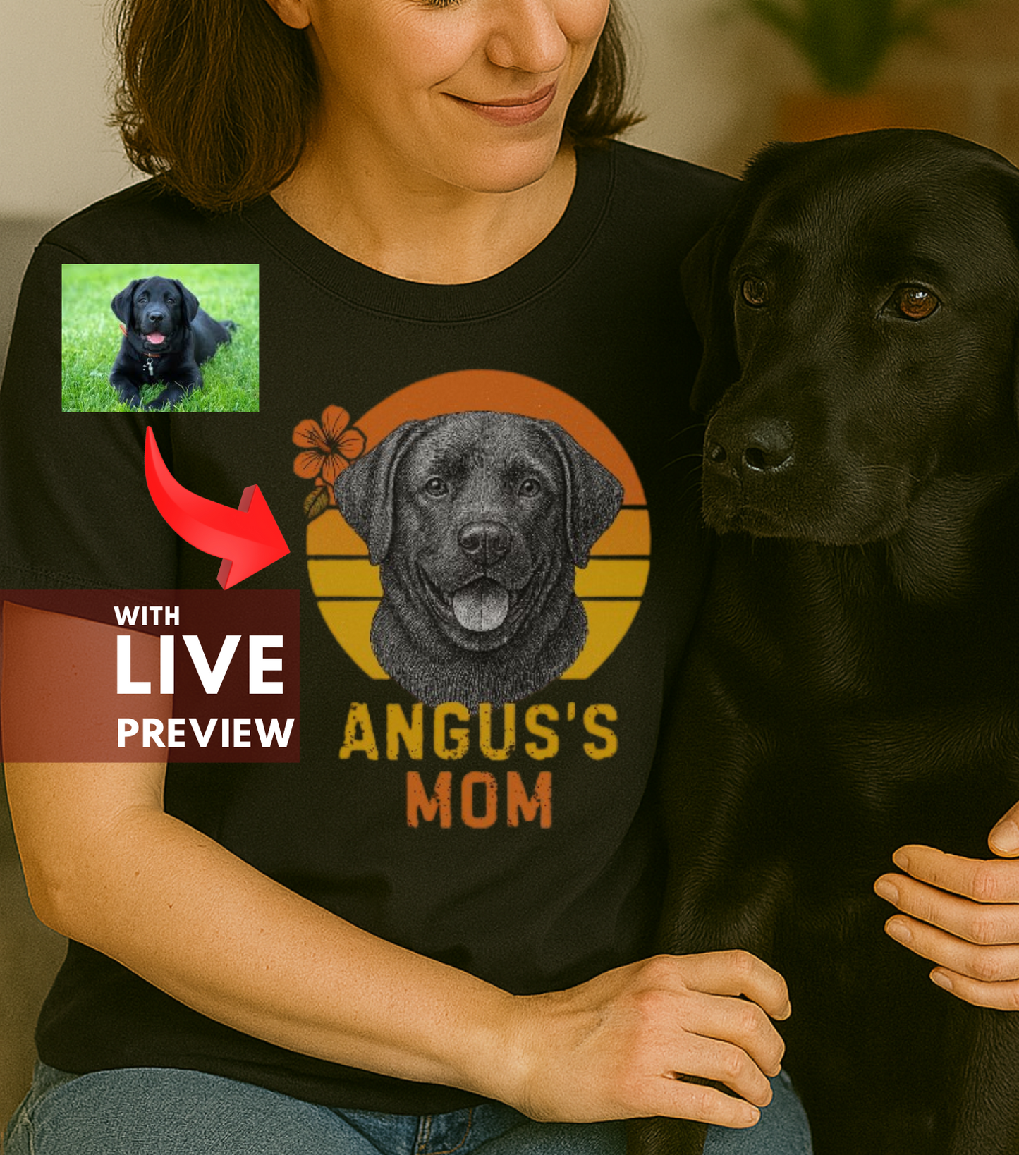 Personalized Dog Mom Shirt – Custom Pet Photo & Name Tee with Live Preview