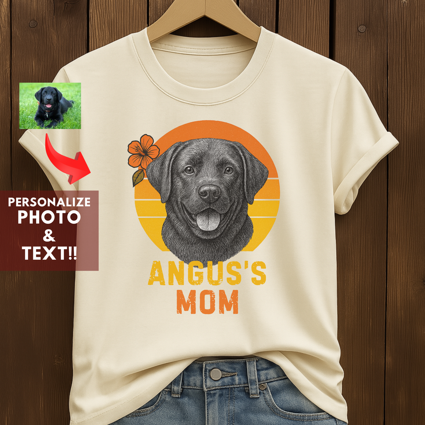Personalized Dog Mom Shirt – Custom Pet Photo & Name Tee with Live Preview