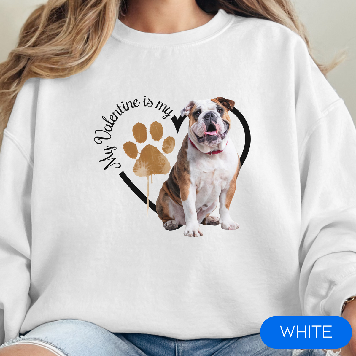 Valentine Bulldog Sweatshirt, Bulldog Mom, Valentine Heart Dog Sweatshirt, Valentine Dog, Gift for Dog Lover, Bulldog