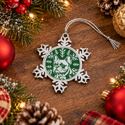 French Bulldog Ornament, Pewter Snowflake Christmas Ornament, Frenchie Lover Gift