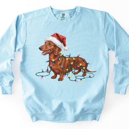 Red Dachshund Christmas Lights Sweatshirt