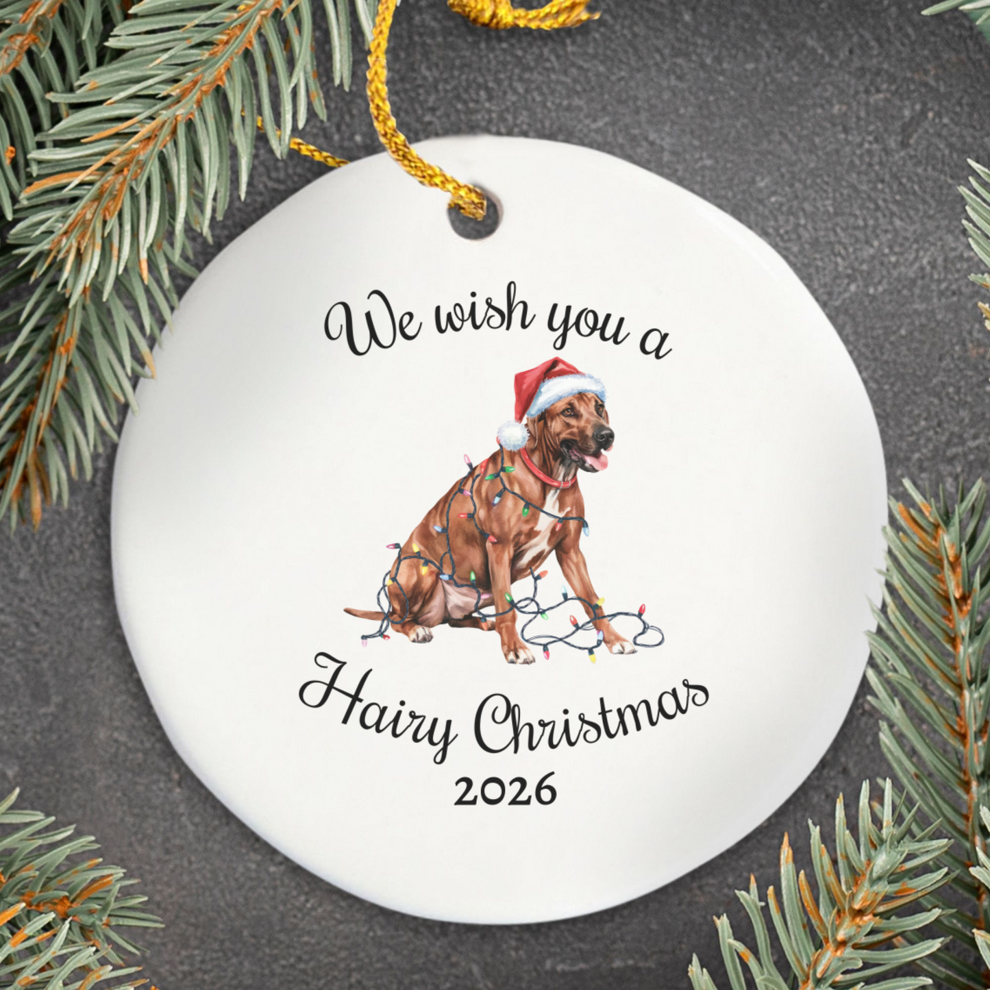 Christmas Rhodesian Ridgeback Ornament, Christmas Lights Dog Keepsake