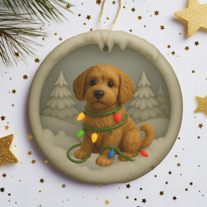 Personalized Labradoodle Christmas Ornament, 3D Clay-Style Dog Keepsake with Lights