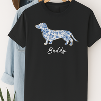 Load image into Gallery viewer, Personalized Floral Toile  Dachshund Mama Shirt
