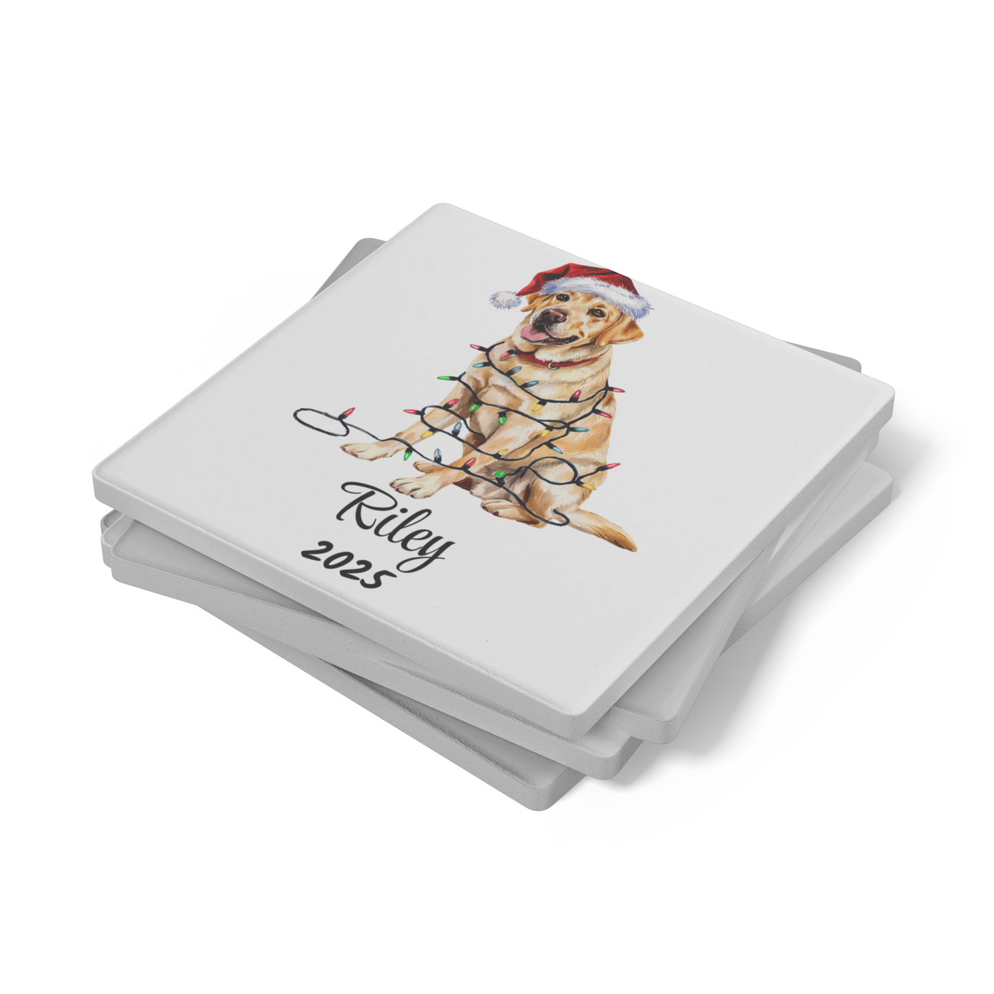 Personalized Yellow Lab Dog Christmas Lights Coasters