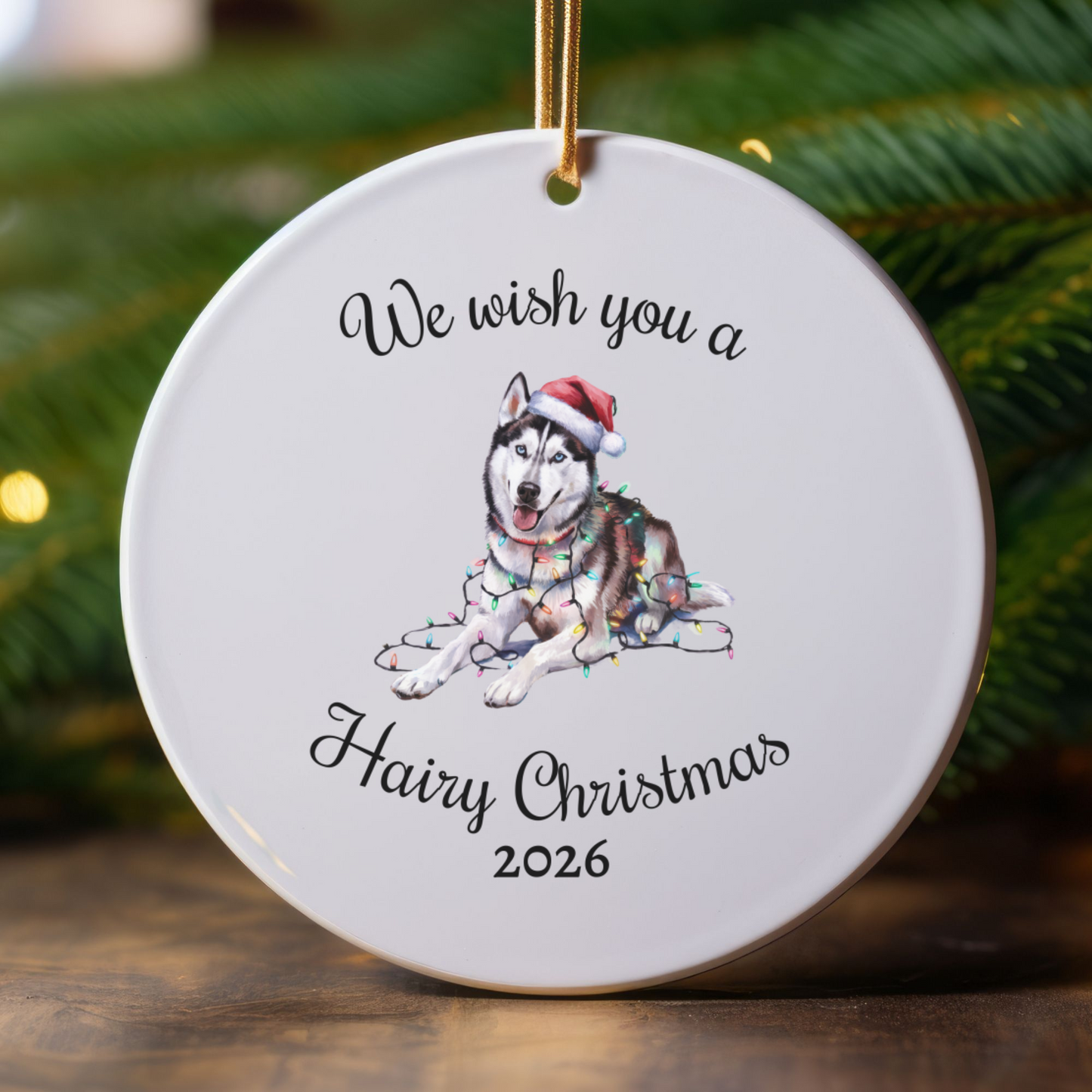 Christmas Siberian Husky Ornament, Christmas Lights Dog Keepsake