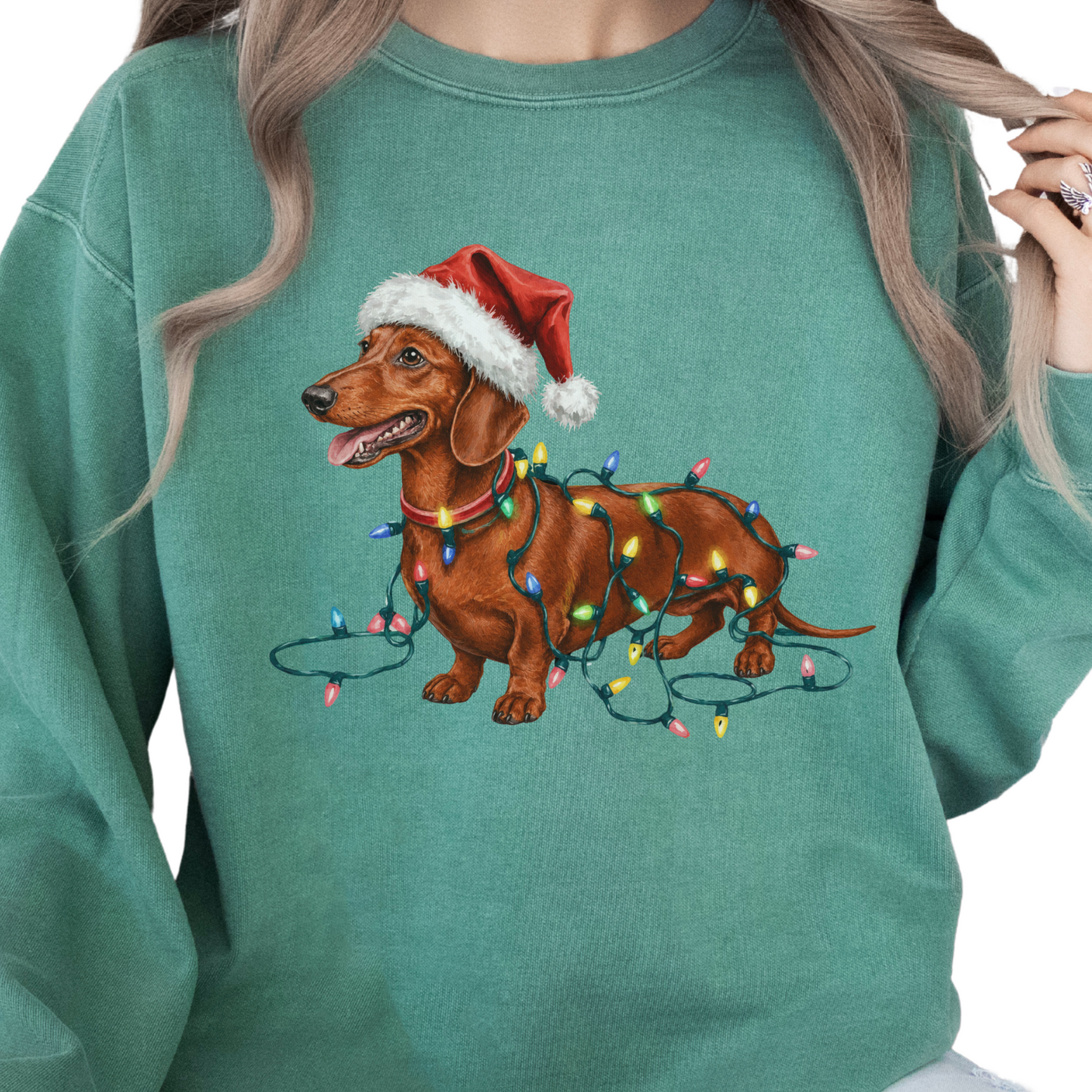 Red Dachshund Christmas Lights Sweatshirt