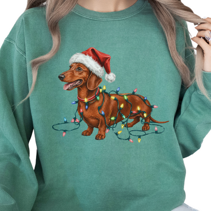 Red Dachshund Christmas Lights Sweatshirt