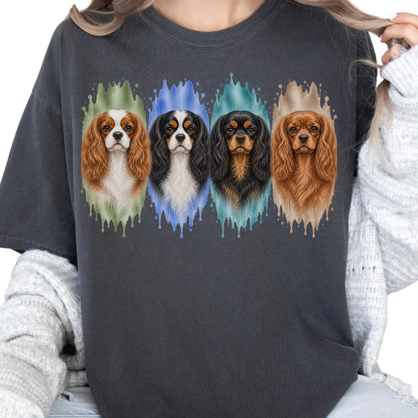 Cavalier King Charles Spaniel Shirt, Blenheim Ruby Tricolor Black Tan Dog Mom Gift