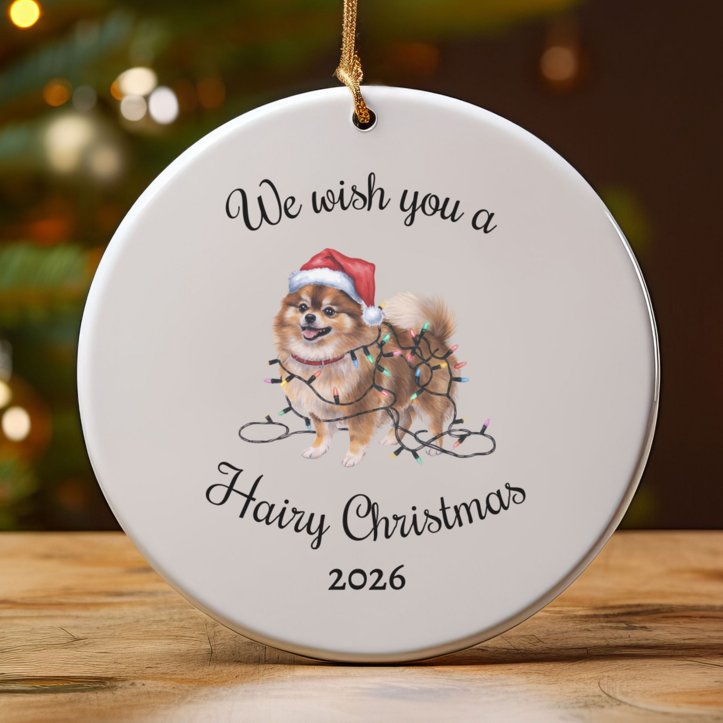 Christmas Pomeranian Ornament, Christmas Lights Dog Keepsake
