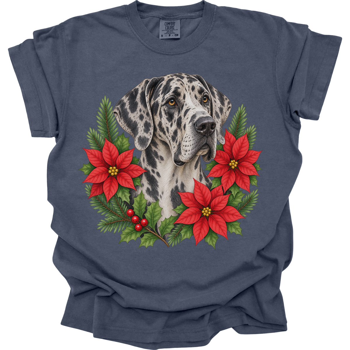 Great Dane Christmas Shirt, Poinsettia Dog Mom Holiday Tee